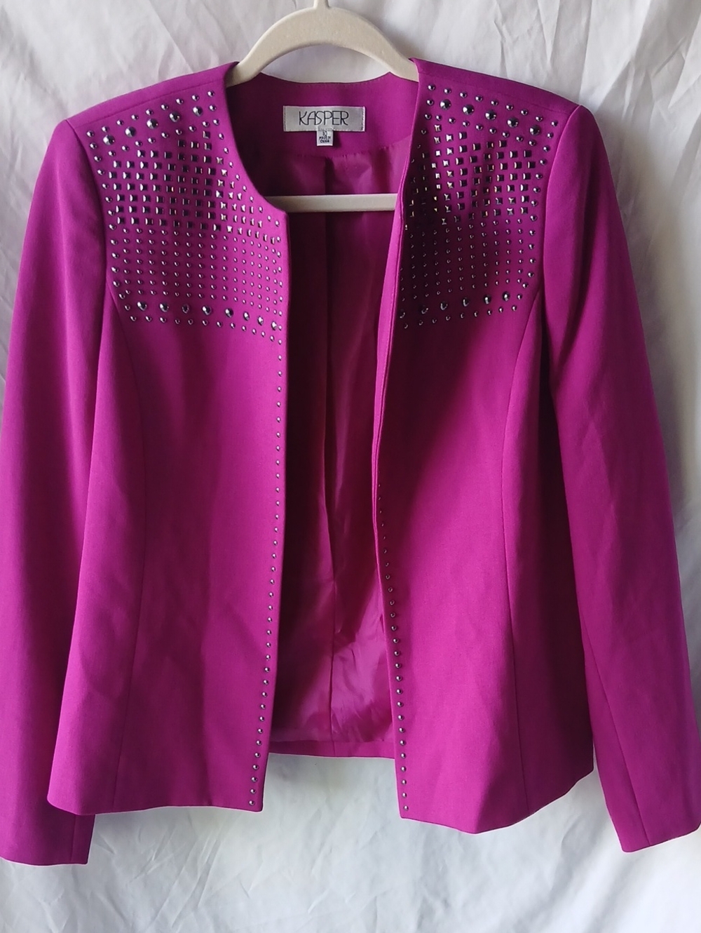 Kasper Magenta Collarless Studded Blazer! Nice Fall Color!